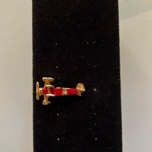 ✈️✨ Vintage Gold-Tone & Red Airplane Lapel Pin | Aviation Tie Tack